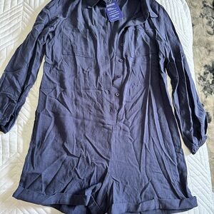 Navy Long Sleeve Button-Up Romper